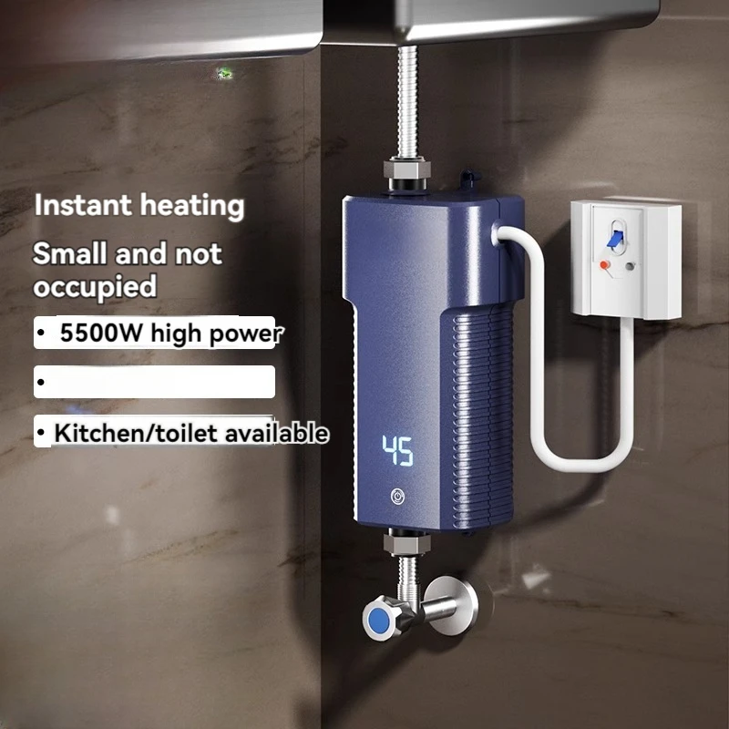 

Instantaneous small electric water heater under the kitchen counter for quick heating and no need to store water for bathing