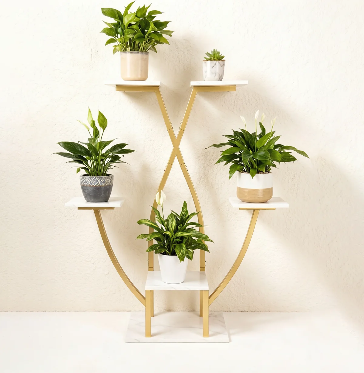 

Gold Tiered Plant Stand,X - Frame Design