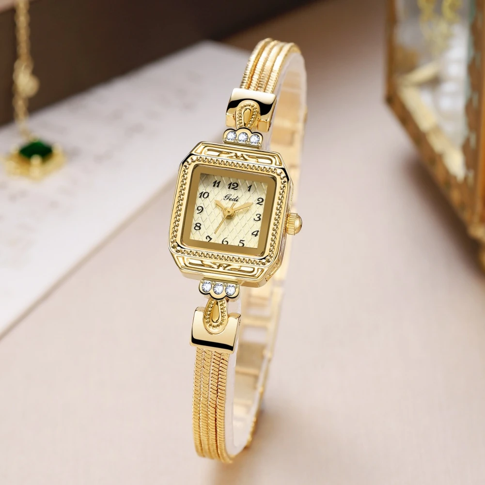 Elegant Lady Wristwatches Luxury Gold Square Dial Simple Casual Women\'s Watches Waterproof Stainless Steel Golden Girls Watches