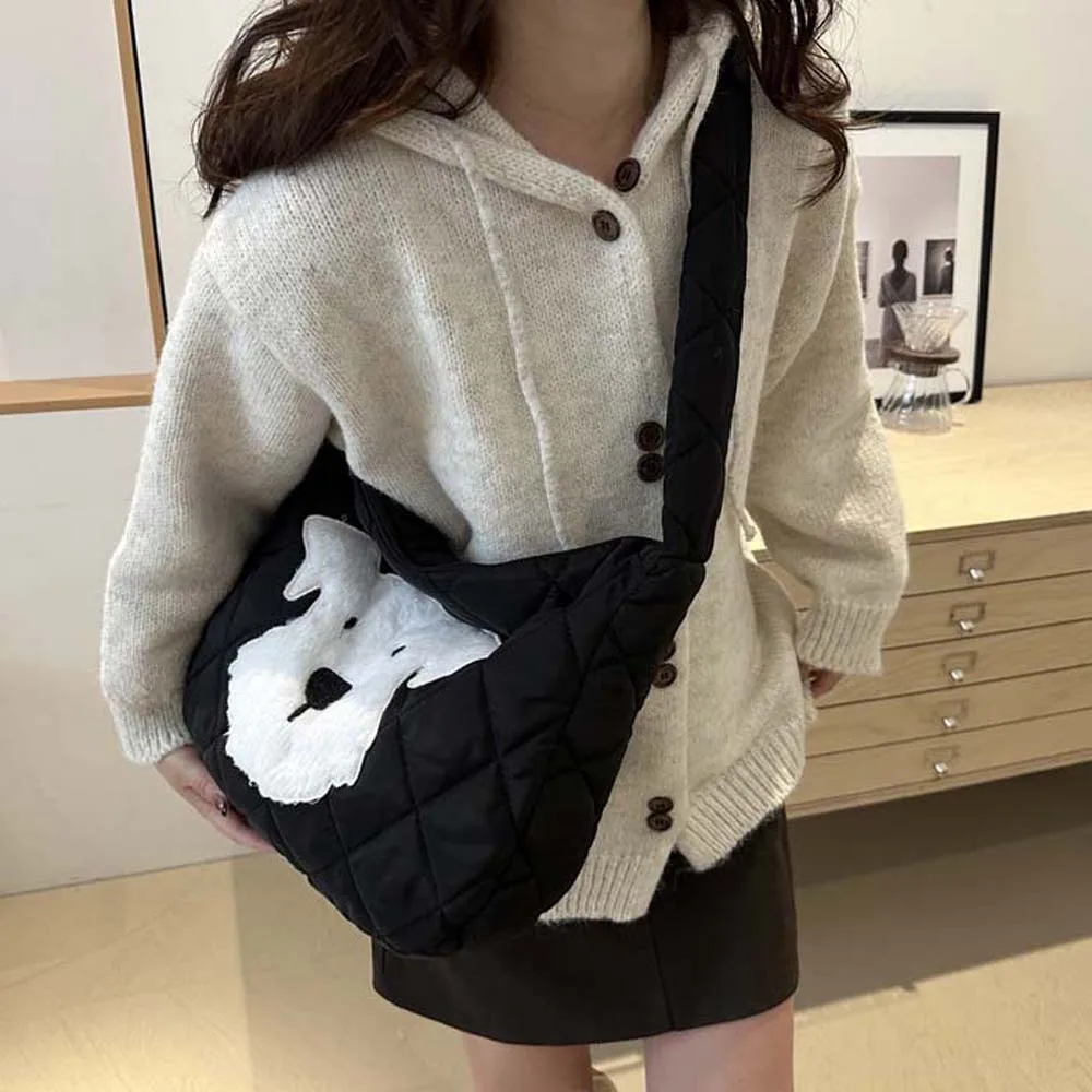 

Polyester Down Cotton Padded Crossbody Bag Foldable Soft Cartoon Dog Handbag Large Capacity Swen Thickened Cotton Bag Travel