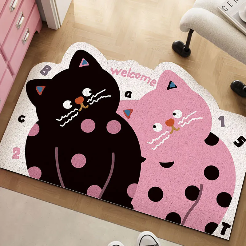 Cute Cats Door Entrance Mat, PVC Silk Loop Carpet, Home Entry, Porch Doormat, Non-slip Dust Mat, Foot Pad Rugs