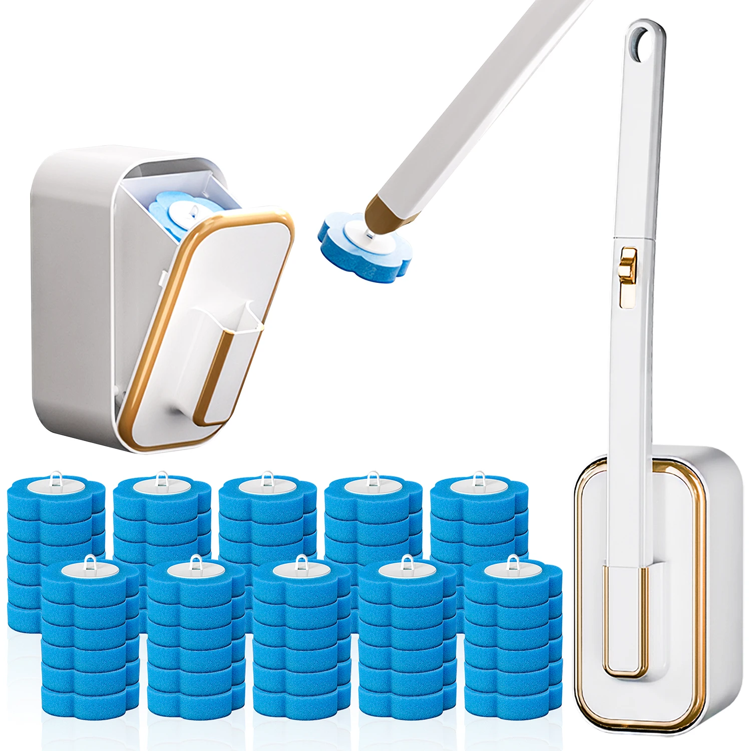 

Disposable Toilet Brush Cleaning Set Replacement Heads Toilet Cleaning Stick Wall Mounted Toilet Wand Kit Bathroom Maintenance