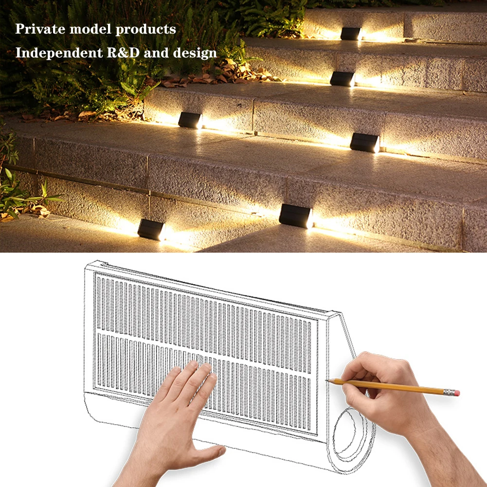 Impermeável Solar Stair Lights, Iluminação exterior, Step Lights, IP54 Solar Deck Light, Cerca de parede, pátio, quintal, varanda, 2 lados