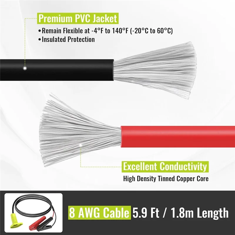 

A84E-Jumper Cables Adapter 8AWG 5.9FT For Ryobi 18V Battery Powered Portable Jump Starter For Car Light Vehicle For Starting