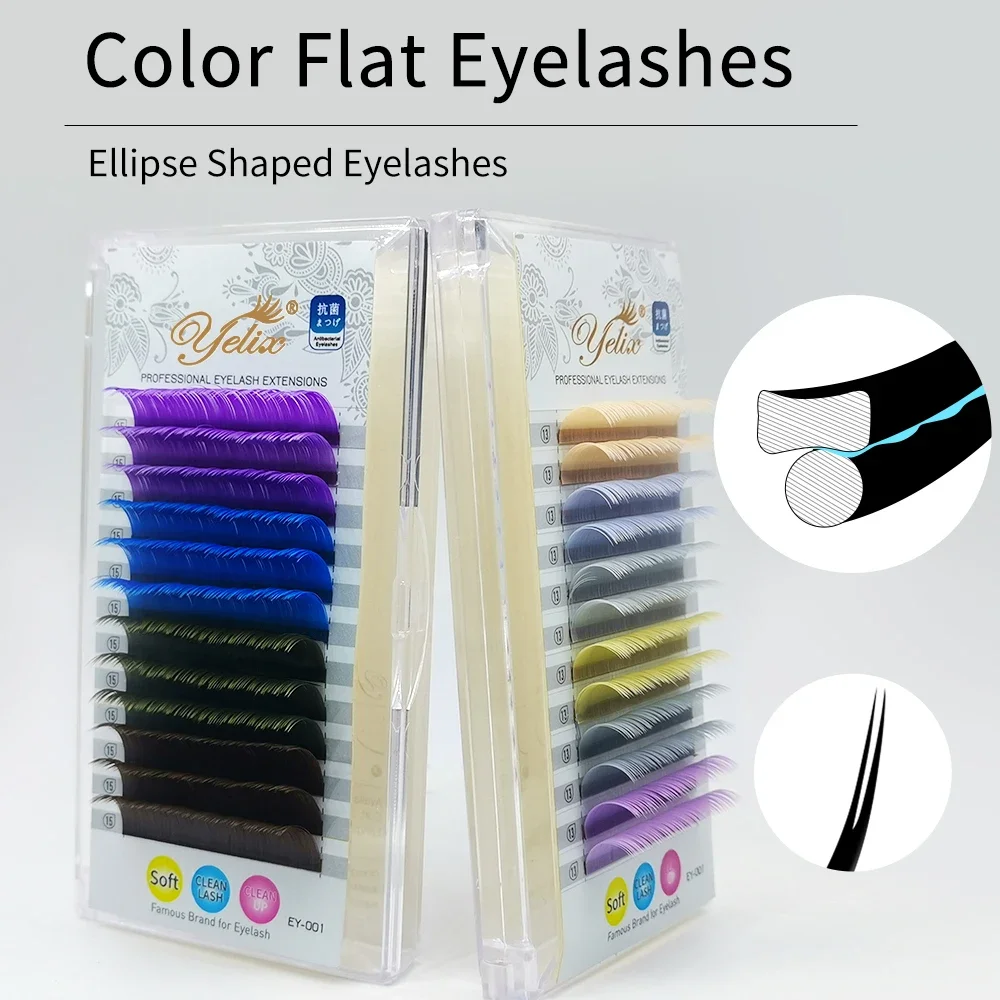 Yelix Ellipse Flat Lashes Extensions Color Lash Purple Blue Brown Green Eyelash Extensions Individual False Colored Mink Lashes