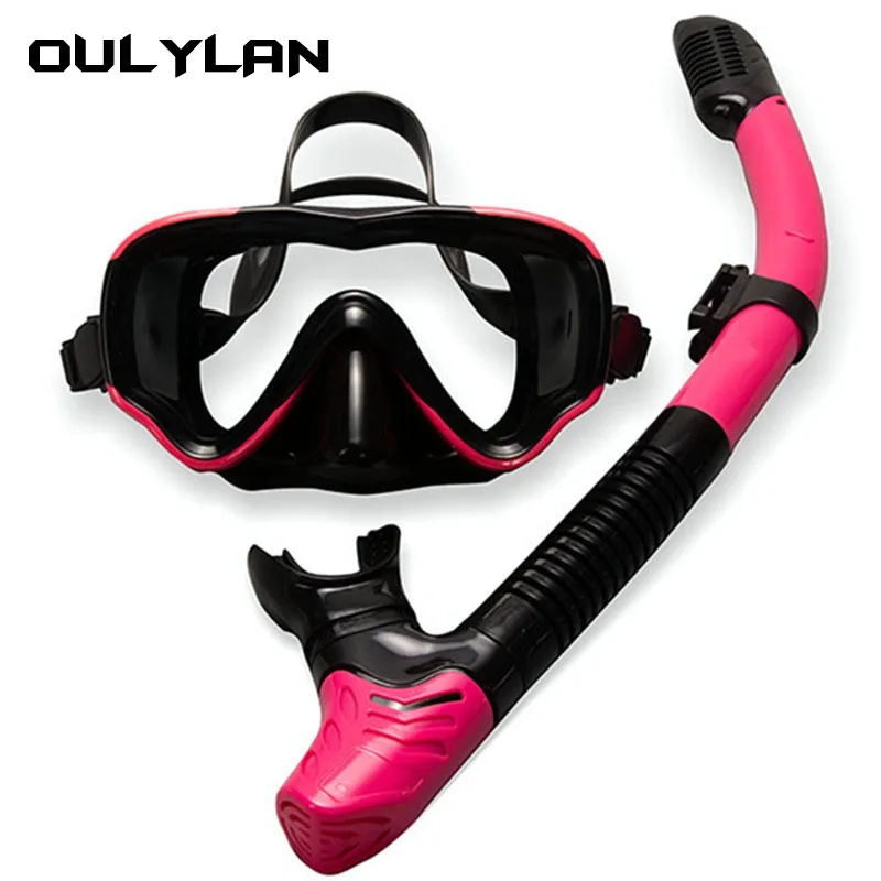 Oulylan Snorkel Set Full Face Mask Anti Fog Diving Goggles Equipment Deep Sea Suit Full Tempered Glass Dry Diving Glasses Adult