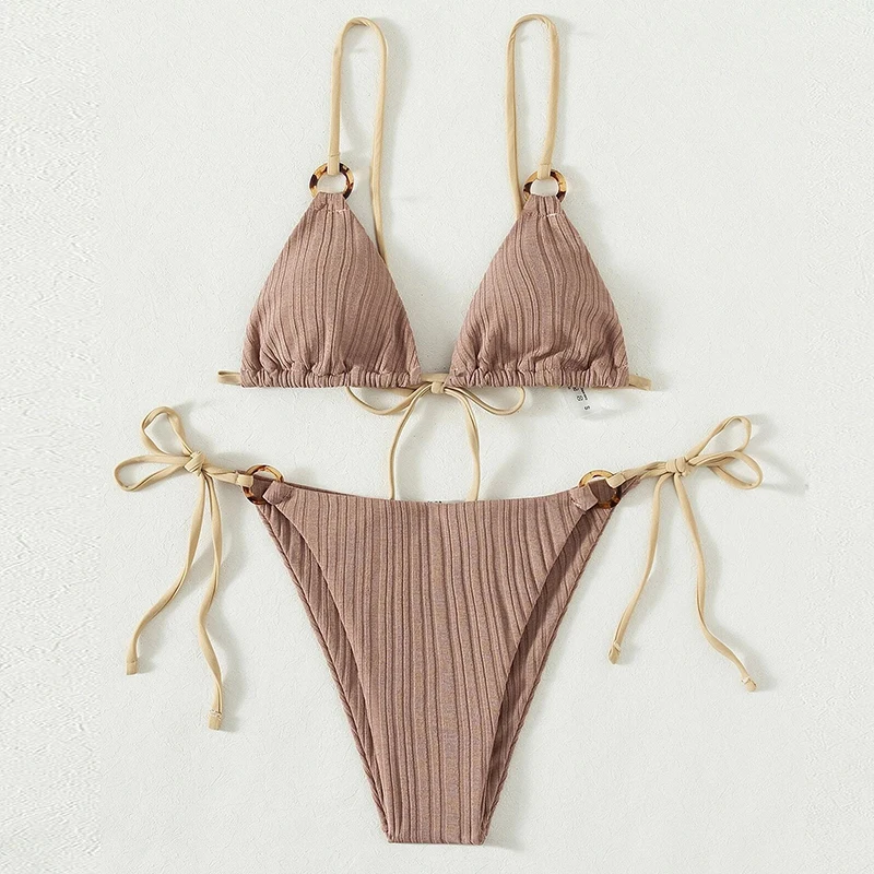 

Sexy Pure Color Ins Bikini Tee-Point Small Chest Gathered Swimwear 2024 New Arrival Nylon Fabric Sports Fitn Fans Goods