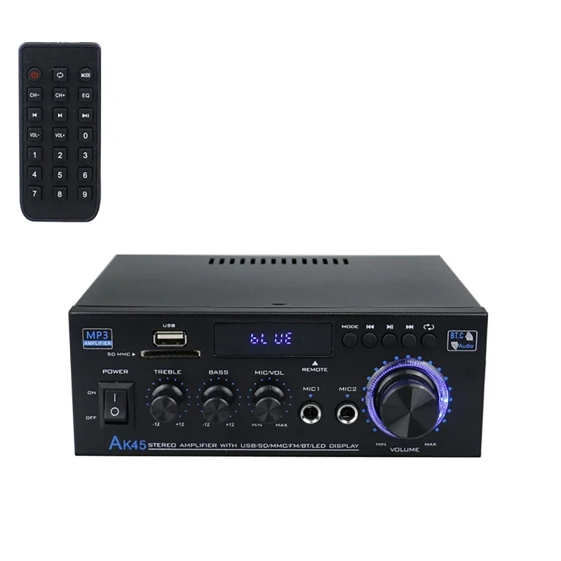 

AK45 800W Home Power Amplifier 2 Channel bluetooth Mini Hifi Digital Stereo Sound Amplifier Support FM USB SD Mic Input Speakers