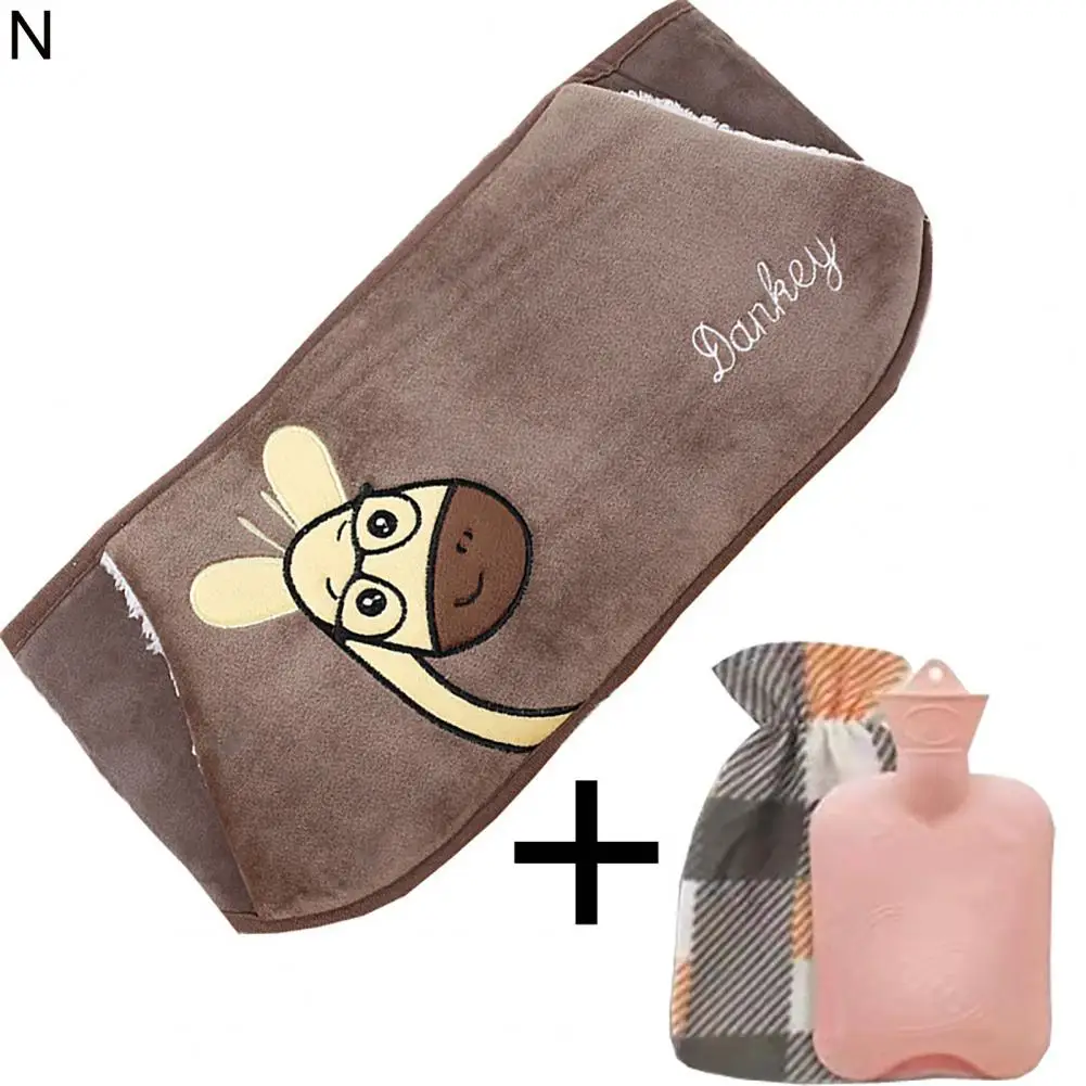 1 Set Cute Warm Water Bag Set Strong Adhesion Warm Water Bottle Belt Sealed Thickened Plush Hot Water Bottle Belt  Leak-proof