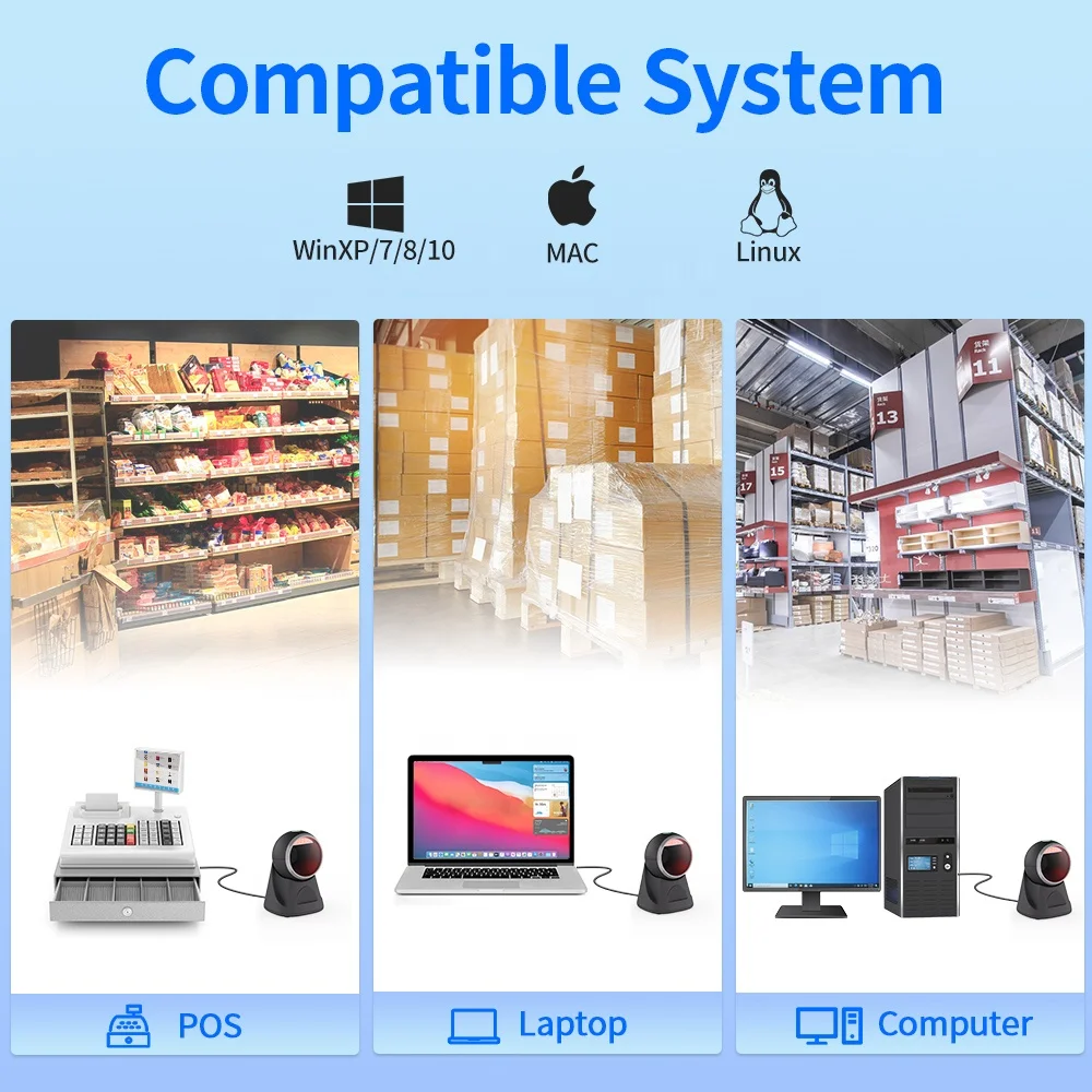 Xincode Lector 2D bar Qr Code الماسحات الضوئية لسطح المكتب الجدول 1D القراء مدقق الأسعار قارئ ماسح الباركود الثابت للسوبر ماركت