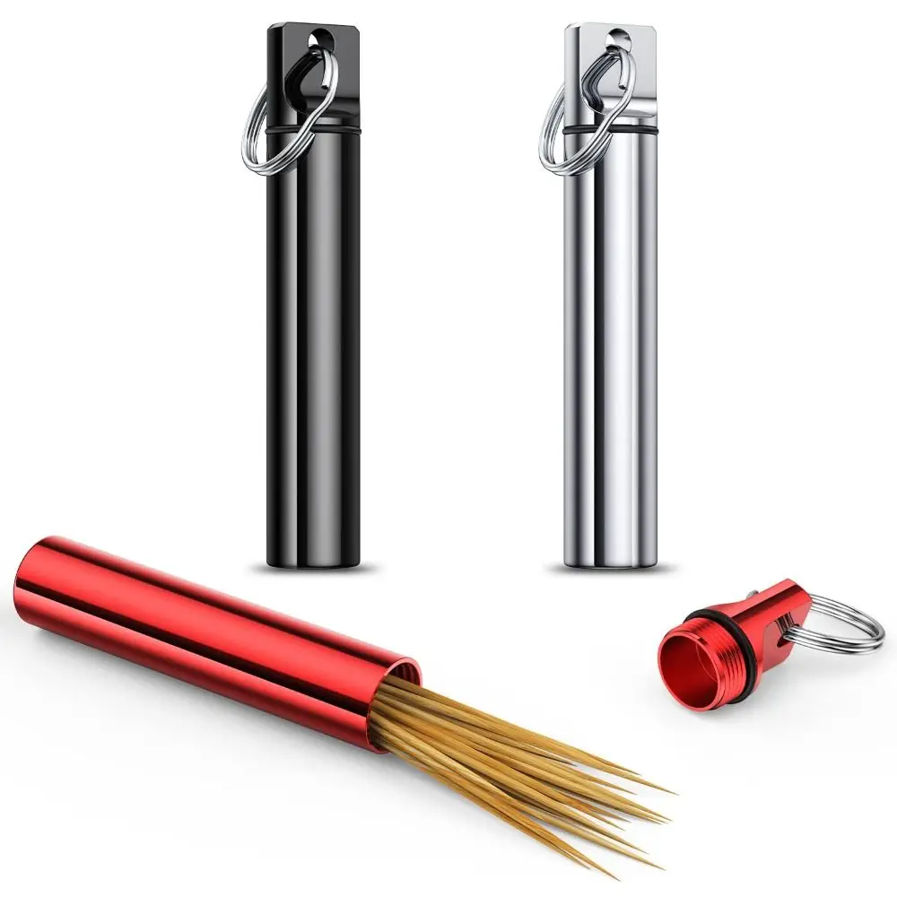 3pcs Aluminium Toothpicks Holders 3.8 X 0.67 Inches 0.64 Ounces Toothpicks Dispenser Black+Silver+Red