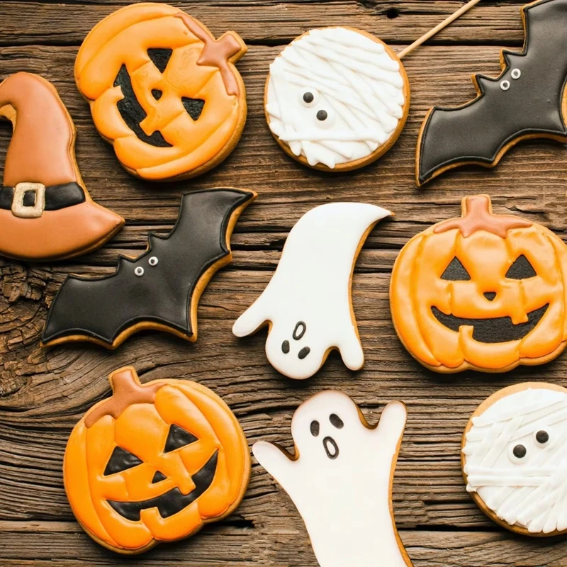 12pcs Cat Bat Pumpkin Ghost Halloween Cookie Cutters Shapes Easy To Clean And Demold DIY Biscuit Baking Mold Set For Party Home