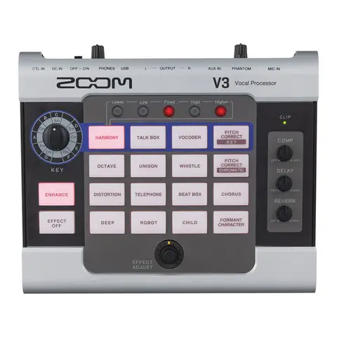 Zoom V3 Vocal Processor, Harmony, Pitch Correction, Reverb, Delay, 16 Studio Grade Effects, Battery Powered, for Streaming