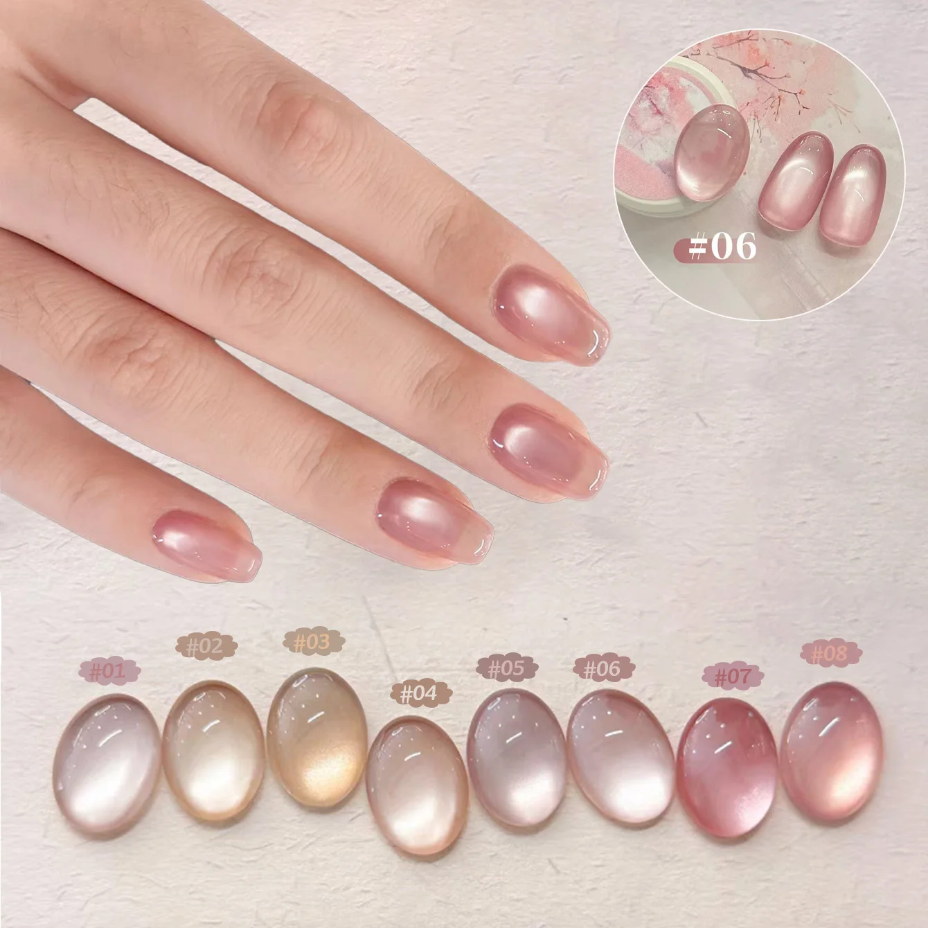 1 pièces PSK ongles rose nus rose couleur tendre série bois de pêche oeil de chat Gel vernis à ongles 2025 nouvelle perle de verre Nail Art fournitures pour ongles