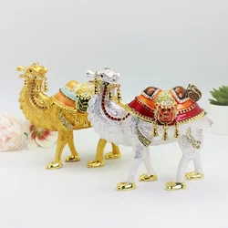 SHINNYGIFTS Camel Metal Figurine Statue Hand Painted Enamel Trinket Box for Office Home Decoration Easter Gift for Anmial Lover
