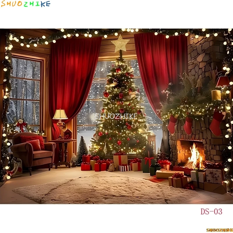 Christmas Day Wreath Snowman Photography Backdrop Props Family Xmas Eve Party Decor Living Room New Year Background DS-03