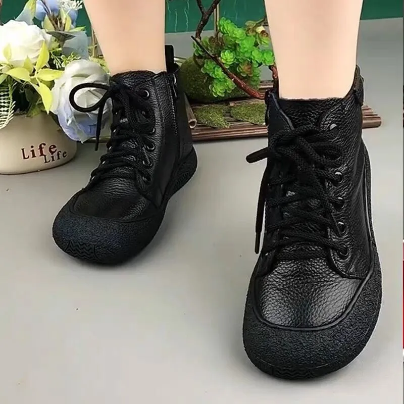 2024 New  Leather Ankle Boots Women's Laced Up Waterproof Shoes Ladies Wide Fit Short Boots Woman Oxfors Shoes  Booties