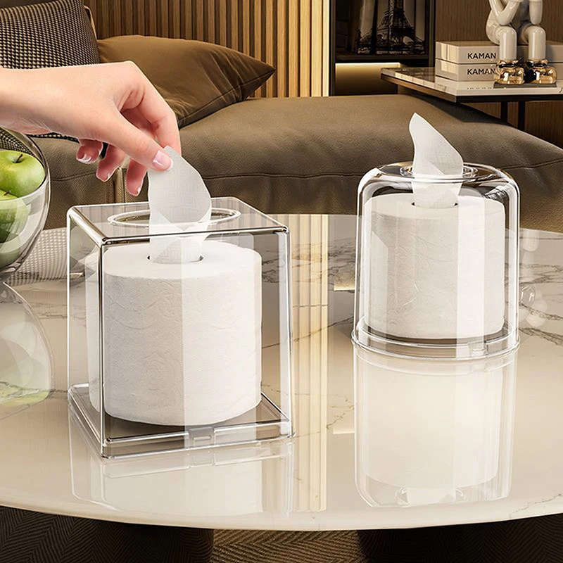 Simple Acrylic Square/Round Tissue Box Living Room Desktop Transparent Napkin Box Ins Style Home Creative Bathroom Storage