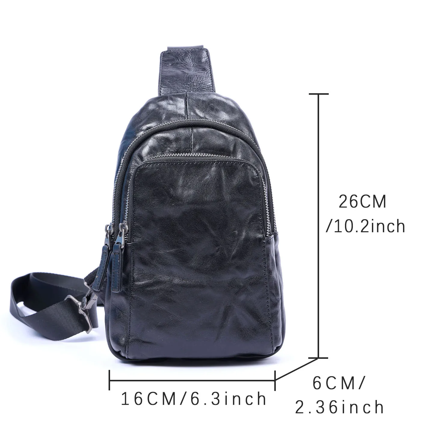 Echte Leder-Brusttasche für Herren, Casual-Umhängetasche aus Rindsleder, Modische Handyhülle, Pflanzlich gegerbtes Leder, Mini-Modell – Detail 8