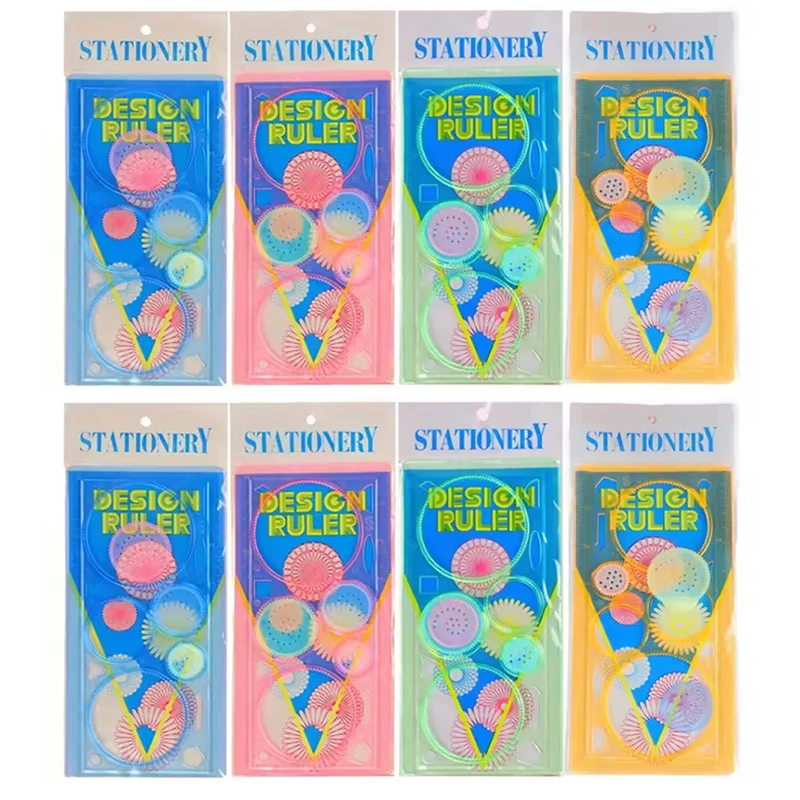 4PCS Magic Spirograph Ruler Kit Durable Plastic Geometric Pattern Drafting Tool Creative Drawing Journaling Handmade Art Use ZYF