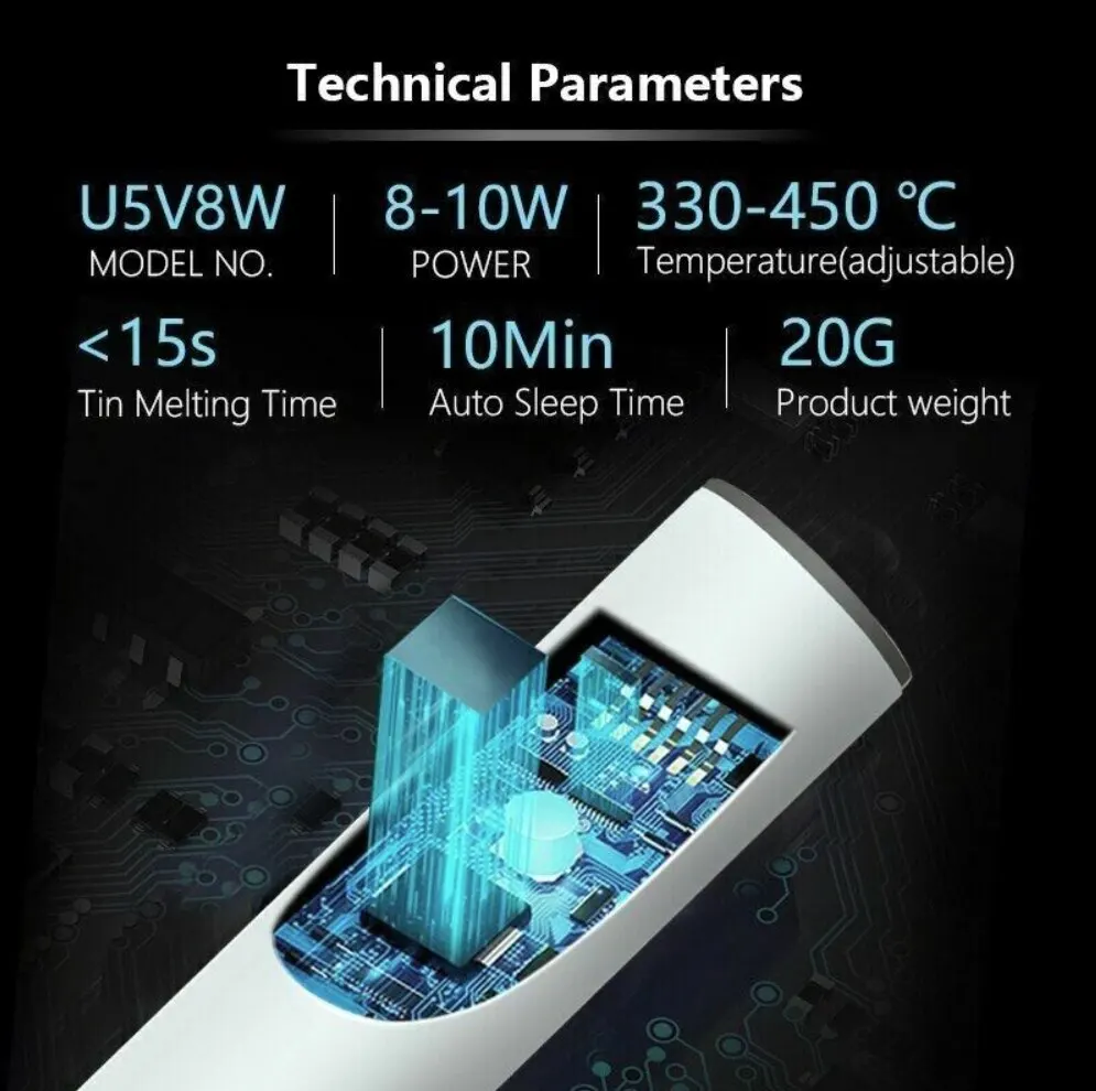 Carregamento sem fio Ferro de solda elétrico, Ferramentas portáteis de soldagem, Bateria De Lítio De Carregamento Rápido USB, 5V, 8W