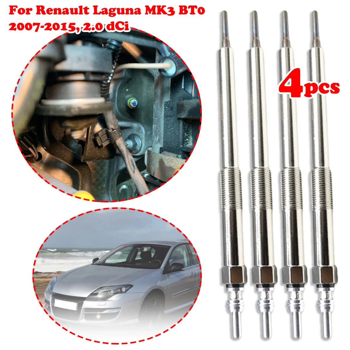 

Комплект из 4 никелированных свечей накаливания 4.5V для дизельного отопителя Renault Laguna MK3 BT0 2007-2015 2.0 dCi, замена, артикул 6221590001