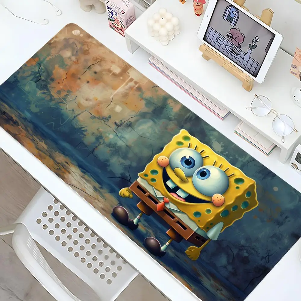 S-SpongeBobES Mouse Pad Gaming Locking music Edge Big Computer Gamer Large Rubber Art Mousepad Laptop Desk Mat