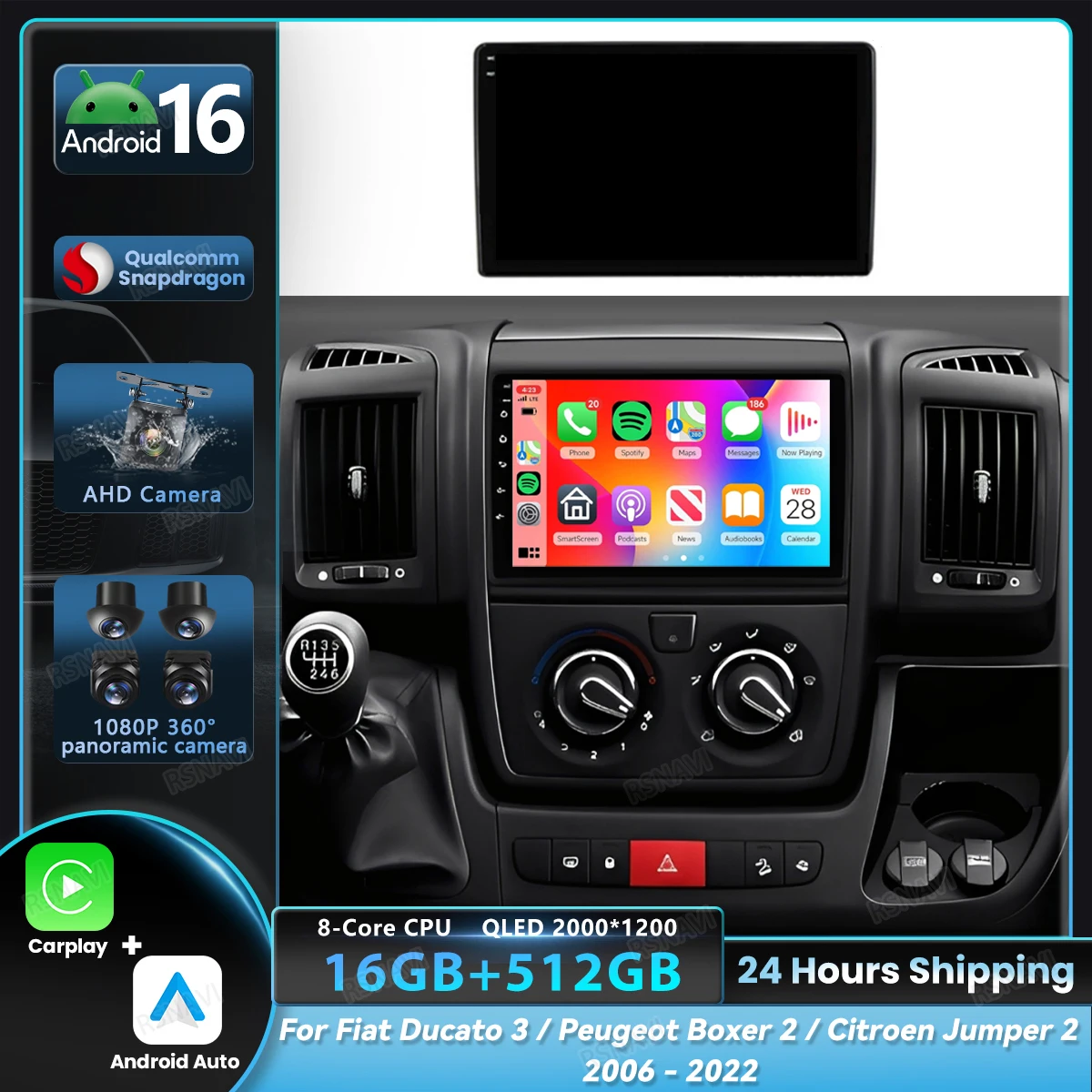 Android 16 Carplay Car Radio For Fiat Ducato 3 For Peugeot Boxer 2 For Citroen Jumper 2 2006 - 2022 Multimedia Stereo Qualcomm
