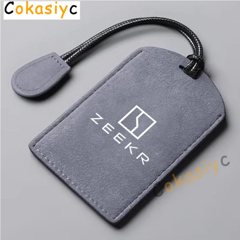 Suede Car NFC Card Key Case Cover Key Bag Shell Holder Protection Keychain For ZEEKR 001 Smart Remote Keyless Stying Accessories