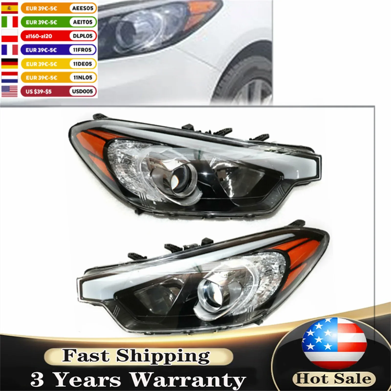 Auto Halogen Headlights For 2014 2015 2016 KIA Forte Forte 5  Pair Set Left or Right Headlights Assembly