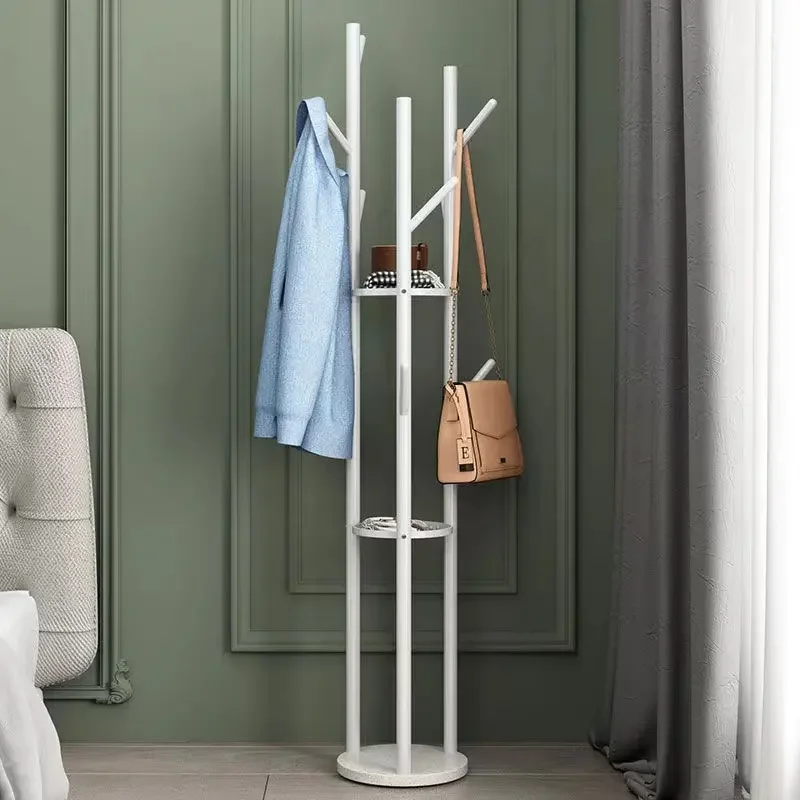 Golden Nordic Style Clothes Hanger Bedroom Lightweight Luxury Gold Floor Metal Marble Clothes Hanger with Storage Partition
