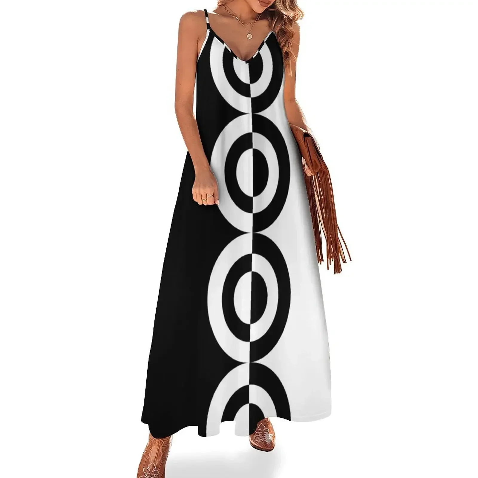 Retro Sixties Mod Contrast Circles Sleeveless Dress women's clothing trend 2025 bandage dress Dress