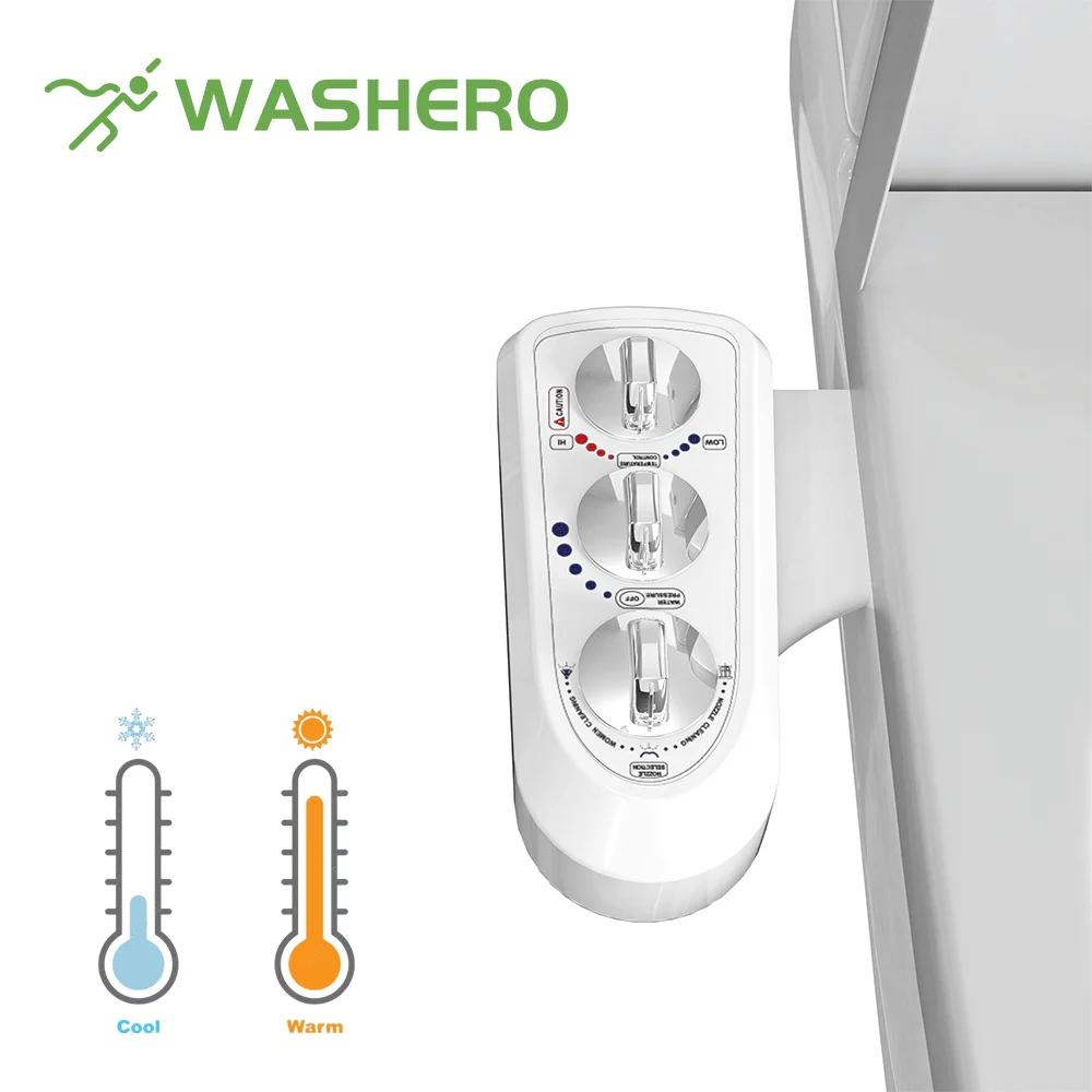 Bidé Washero, bidé frío y caliente, bidé de agua caliente no eléctrico, pulverizador de lavado de glúteos, asiento de inodoro, controlado por temperatura de agua W