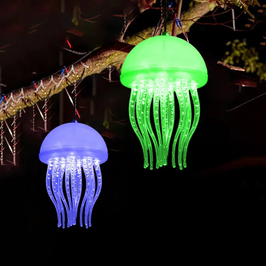 Rgb mutável medusa fada guirlanda luz árvore de natal medusa lâmpada pendurada jardim ao ar livre férias medusa luz da corda