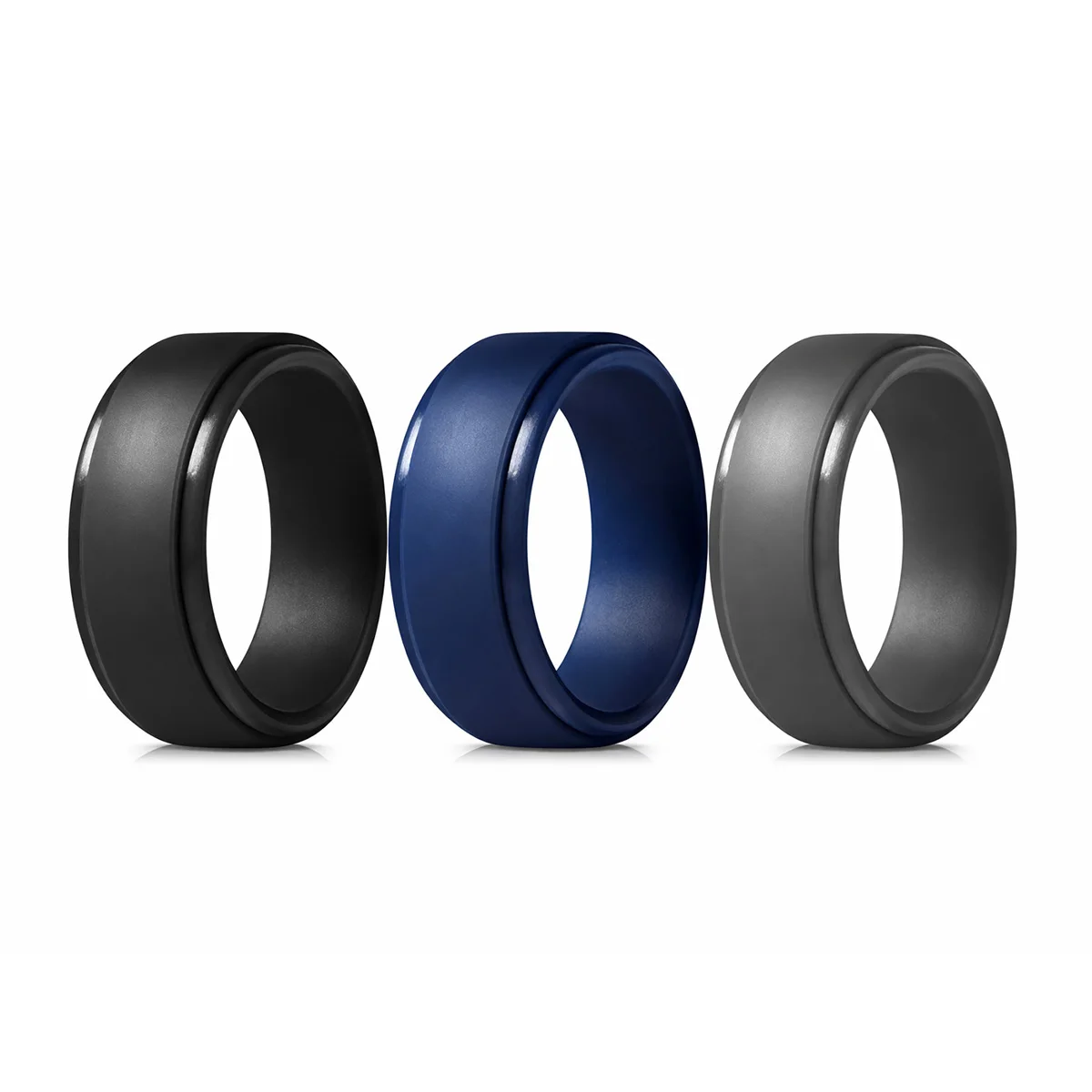 Lot de 3 alliances en silicone pour homme, 8 mm de large, anneaux de mariage en caoutchouc, hypoallergéniques et respirants, pour lui