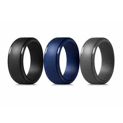 3 Pack Mens Silicone Wedding Bands, 8mm Wide Rubber Wedding Rings, Hypoallergenic Breathable Men's Silicone Ring for Him