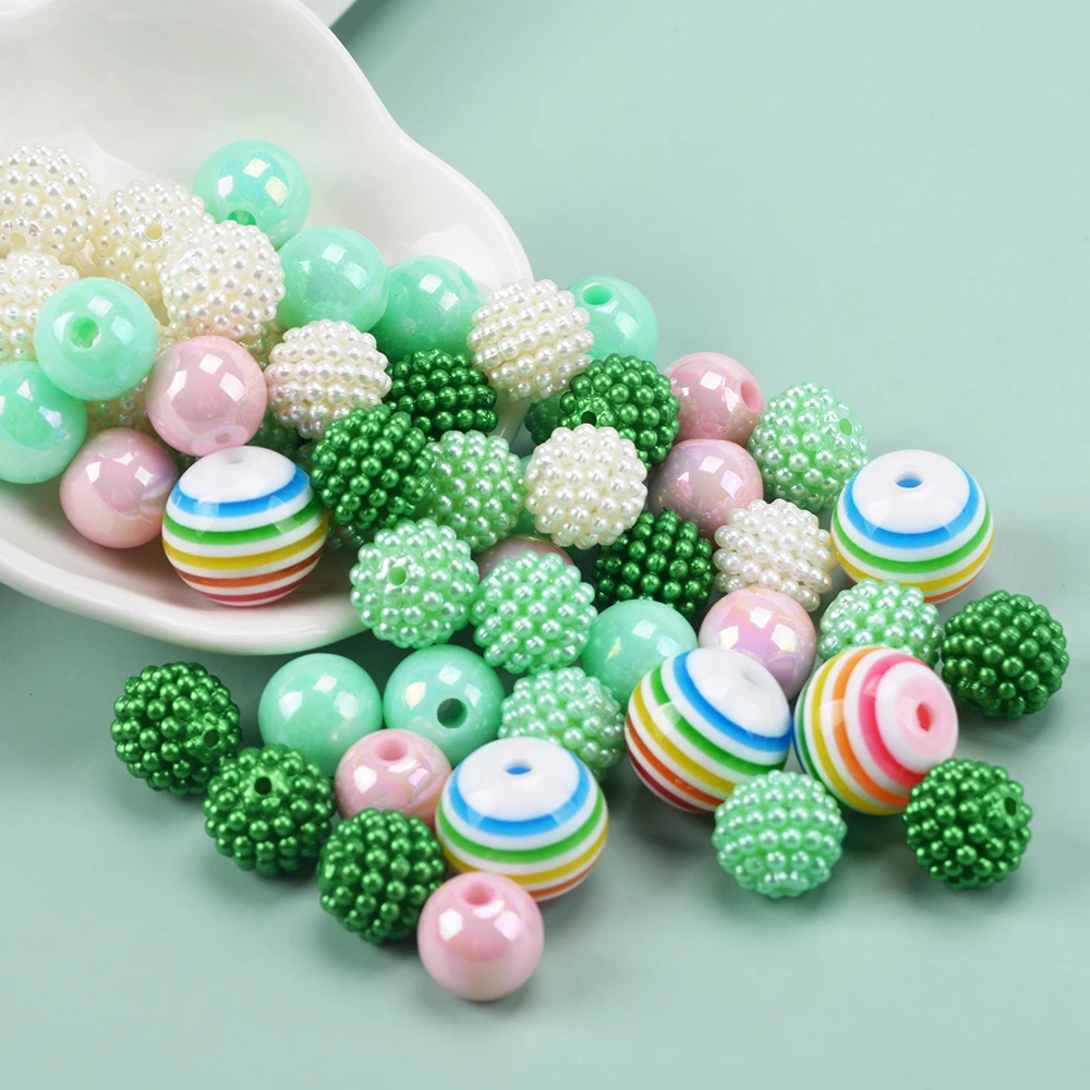 LOFCA Bayberry shape loose Acrylic beads Multi-colored round beads for necklace DIY Pen necklace Acrylic striped beads