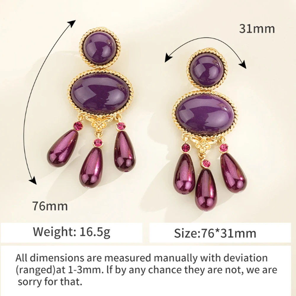 New Flash Resin Purple Earrings For Women Crystal Drips Pendant Colorful Party Statement Jewelry Accessories Gift