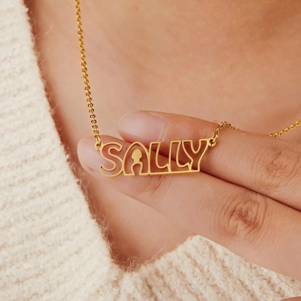 

Vintage Hollow Name Necklace Custom Jewelry for Women Men Stianless Steel Personalized Nameplate Pendant Choker Friendship Gift