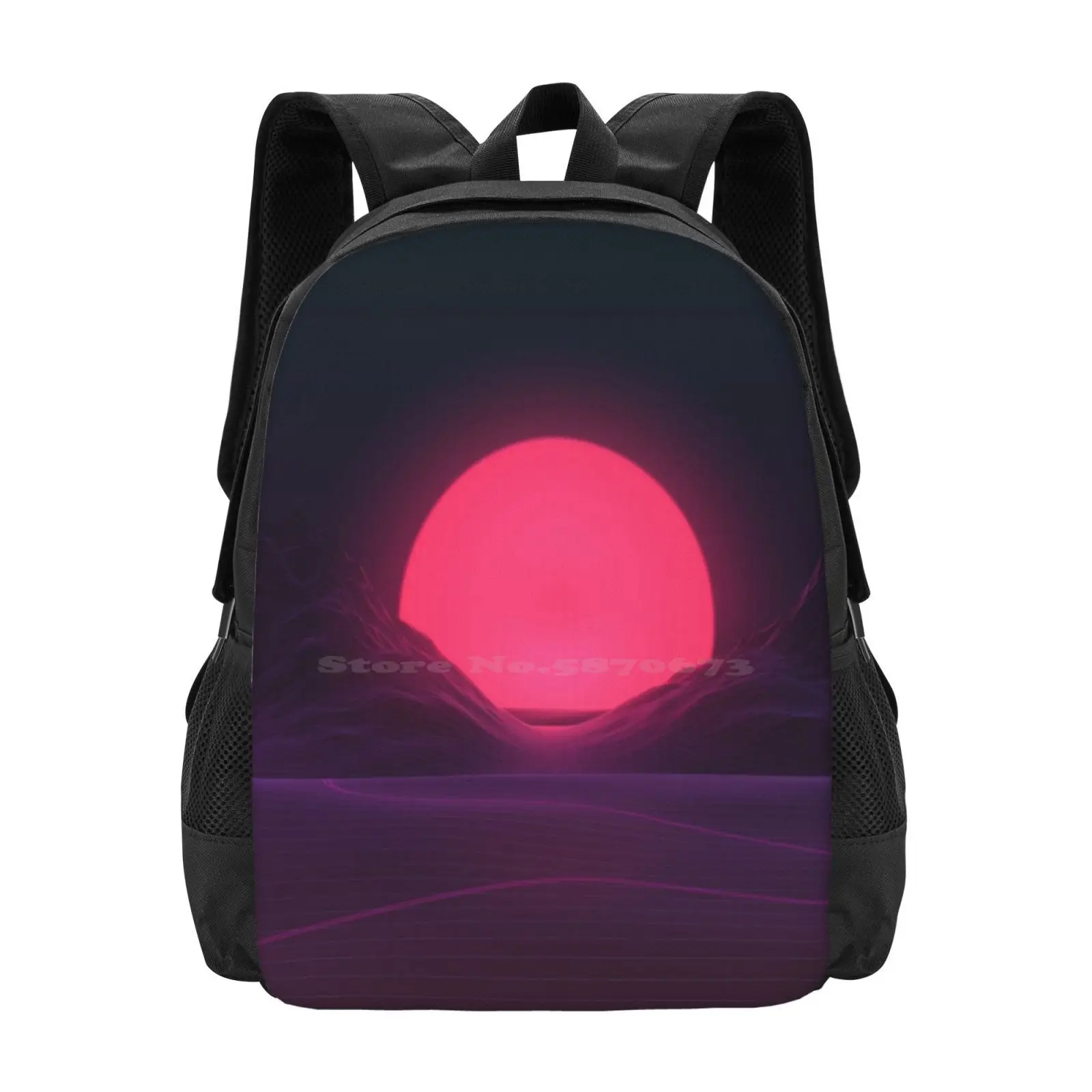 Mochila escolar de Neon Sunset, bolso de moda Synthwave Retrowave Outrun 80S Rad Mountain Drive Valley Night, gran oferta