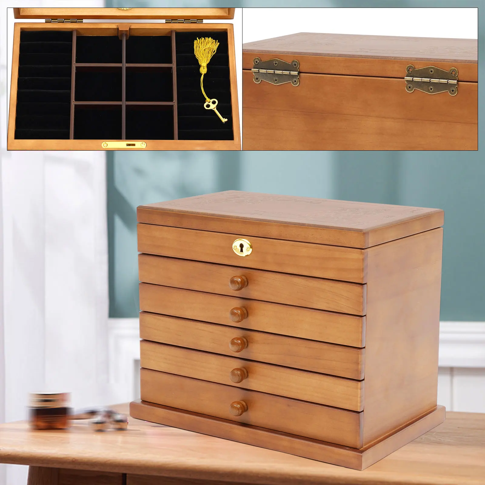 

Large Capacity Jewelry Box with Removable Drawers, MDF Wood, Ideal Gift for Women, Elegant Design for Storing Jewelry
