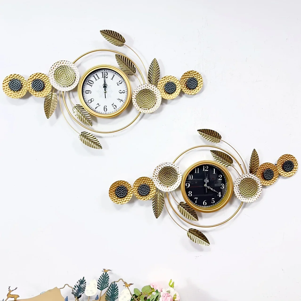 European style clock fashion creative clock art wall clock decoration living room study light luxury atmosphere ginkgo biloba wa