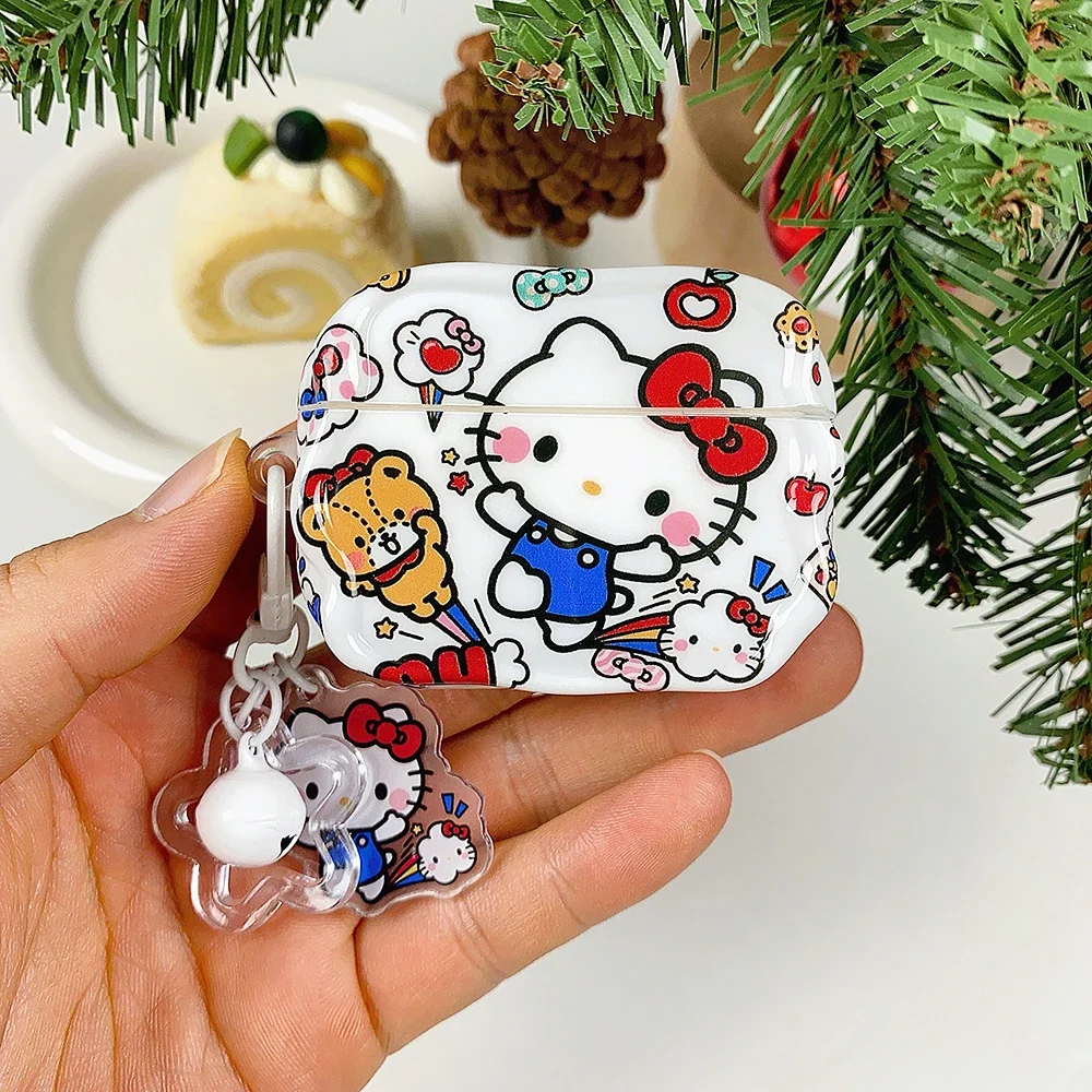 เคสหูฟังซานริโอ้ เฮลโล คิตตี้ น่ารัก สำหรับ Airpods 4 2 3 1 Pro 3 2 หูฟังบลูทูธไร้สาย พร้อมจี้ห้อย