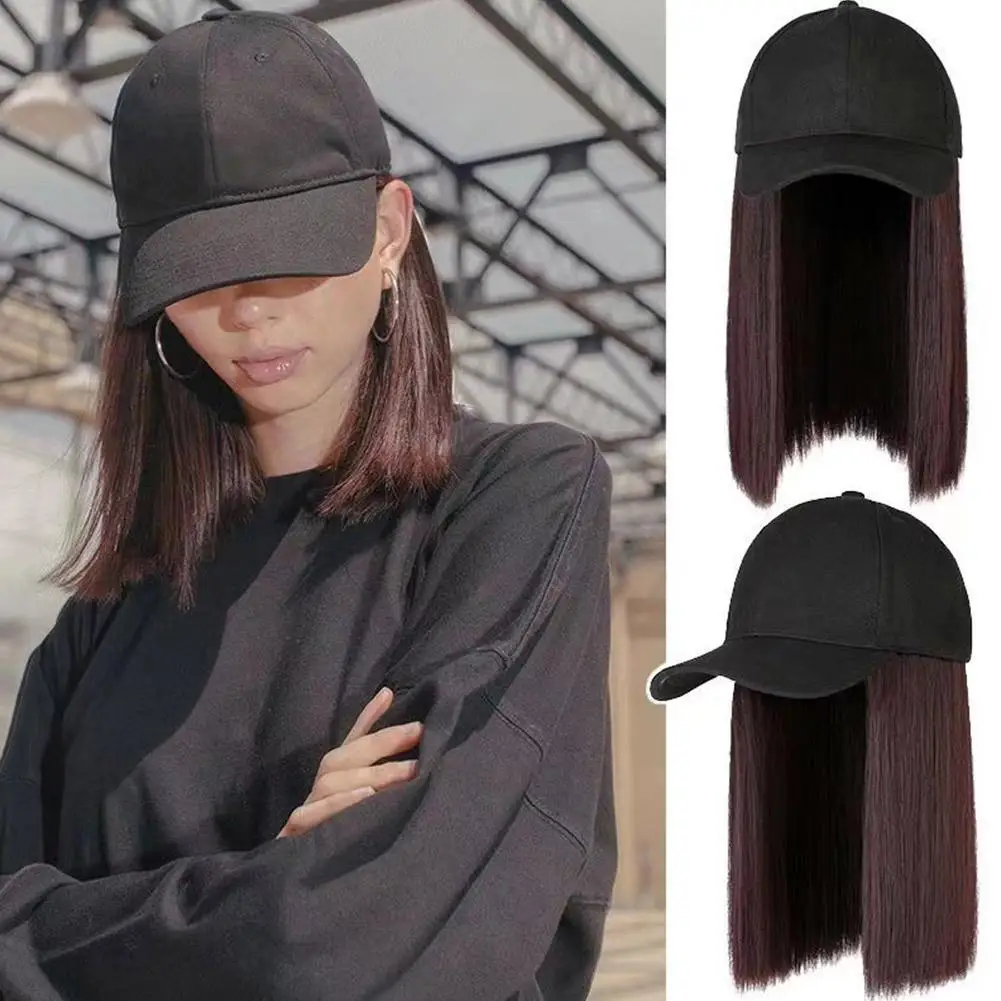 Gorra de peluca integrada, pelo corto y liso, peluca femenina con clavícula, adecuada para el uso diario, sombrero negro