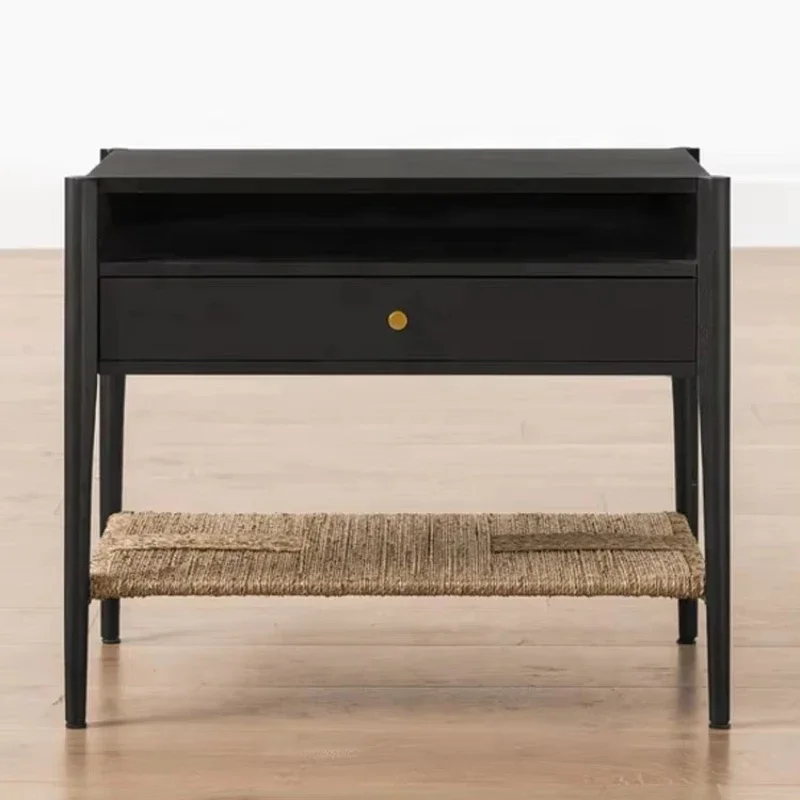 

American solid oak bedside table antique black bedroom furniture