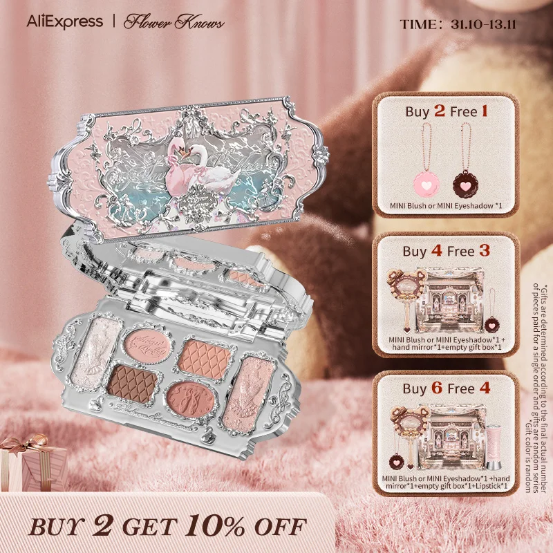Flower Knows Swan Ballet Series Six-Color Eyeshadow Palette Delicate Matte Glow Shimmer