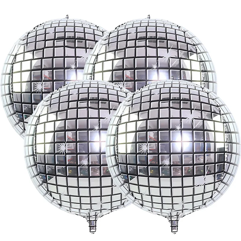 2/4/6 Stück 4D Silberne Disco-Kugel-Ballons 10/15/22 Zoll Metallische Disco-Folienballons Set für Disco-Party Hochzeit Geburtstagsfeier Dekoration – Detail 2