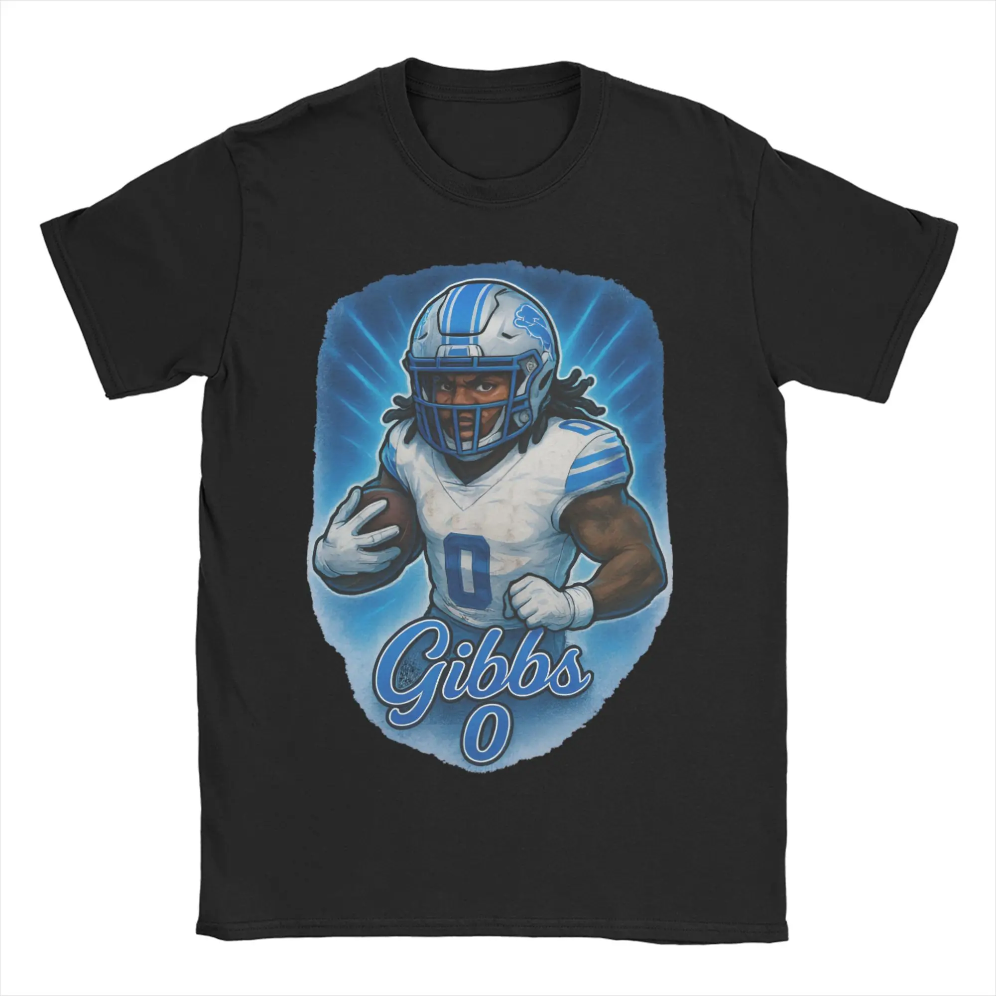 Camiseta exclusiva com estampa caricatural de Jahmyr Gibbs, para homens e mulheres, com gola redonda, feita de algodão puro, de manga curta, disponíve