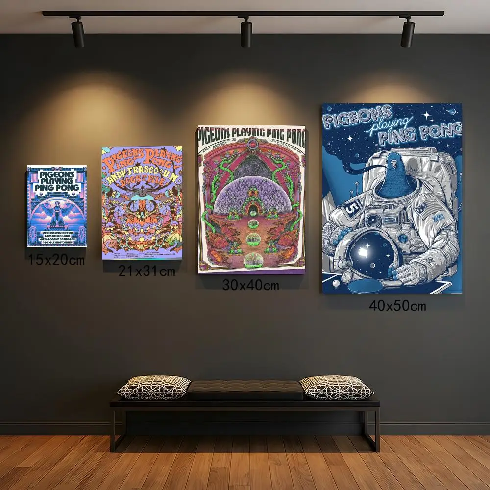 band P-Pigeons Playing Ping Pong-G Poster Self Adhesive Wall Decor for Modern Home Cafe Office and Bar