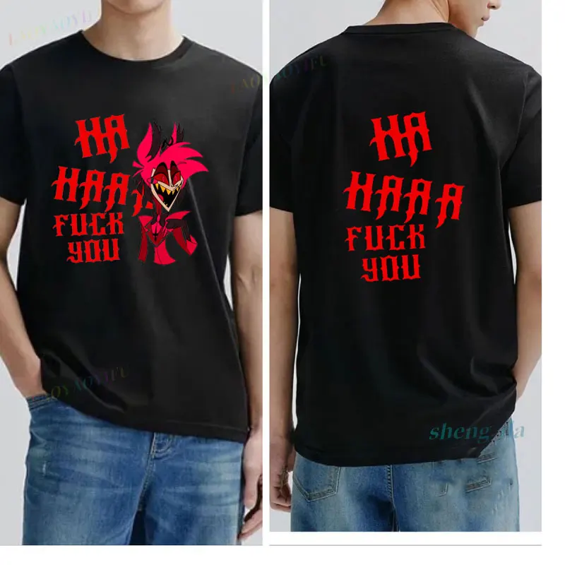 Round Neck Tee TShirt Hazbin Hotels Alastor Short Sleeve Clothes Men Front and Back Print Pure 100%Cotton  Tops